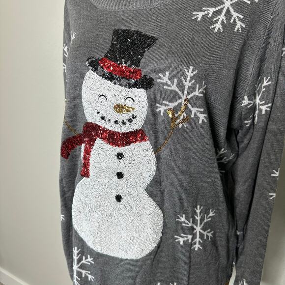 Tipsy Elves Women’s Gray Sequined Snowman Snow Day Christmas Sweater Size L New - Picture 7 of 14